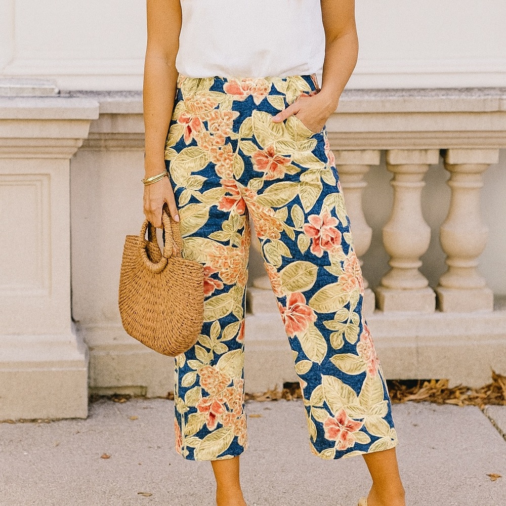 Talbots Petites Floral Print Linen Pants